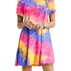 Boho Beachy Womens USA 16 size Tie Dye Stretch Jersey T-Shirt Easy Summer Dress